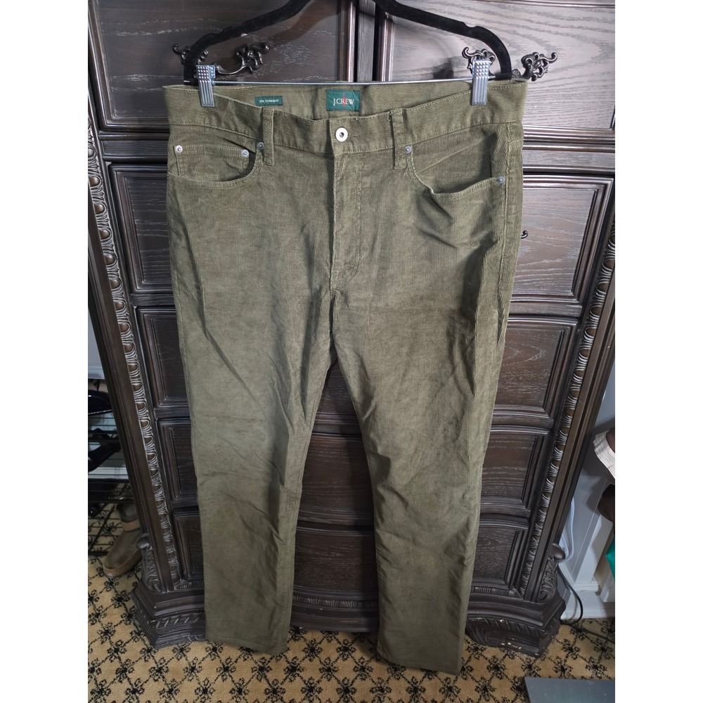 J.Crew 770 Straight Fit Corduroy Pants Mens 35x32 Olive Green Stretch Cotton